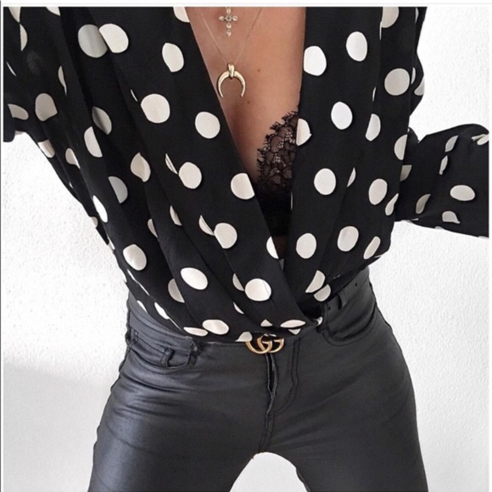 ZARA BLACK WHITE POLKA DOT BODYSUIT LARGE